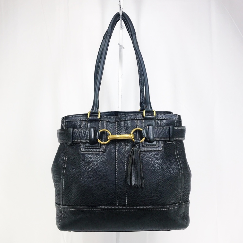 Coach Large Black Pebble Leather Hamptons Satchel